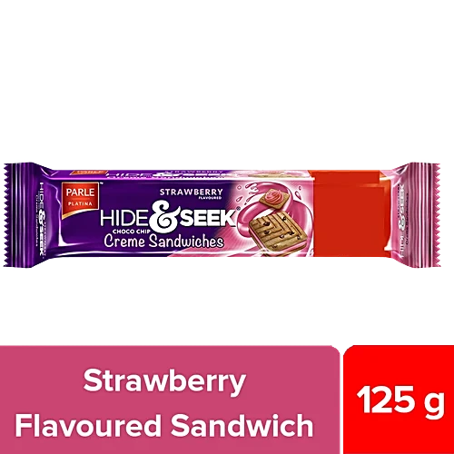 Parle Platina Hide & Seek Strawberry Flavoured Choco Chip Creme Sandwich Biscuits, 100 g (Get 25 g Extra)